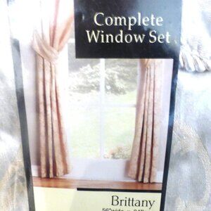 Brittany Complete Window Set 2 Window Curtains Valance & Curtain Tie Backs Ivory